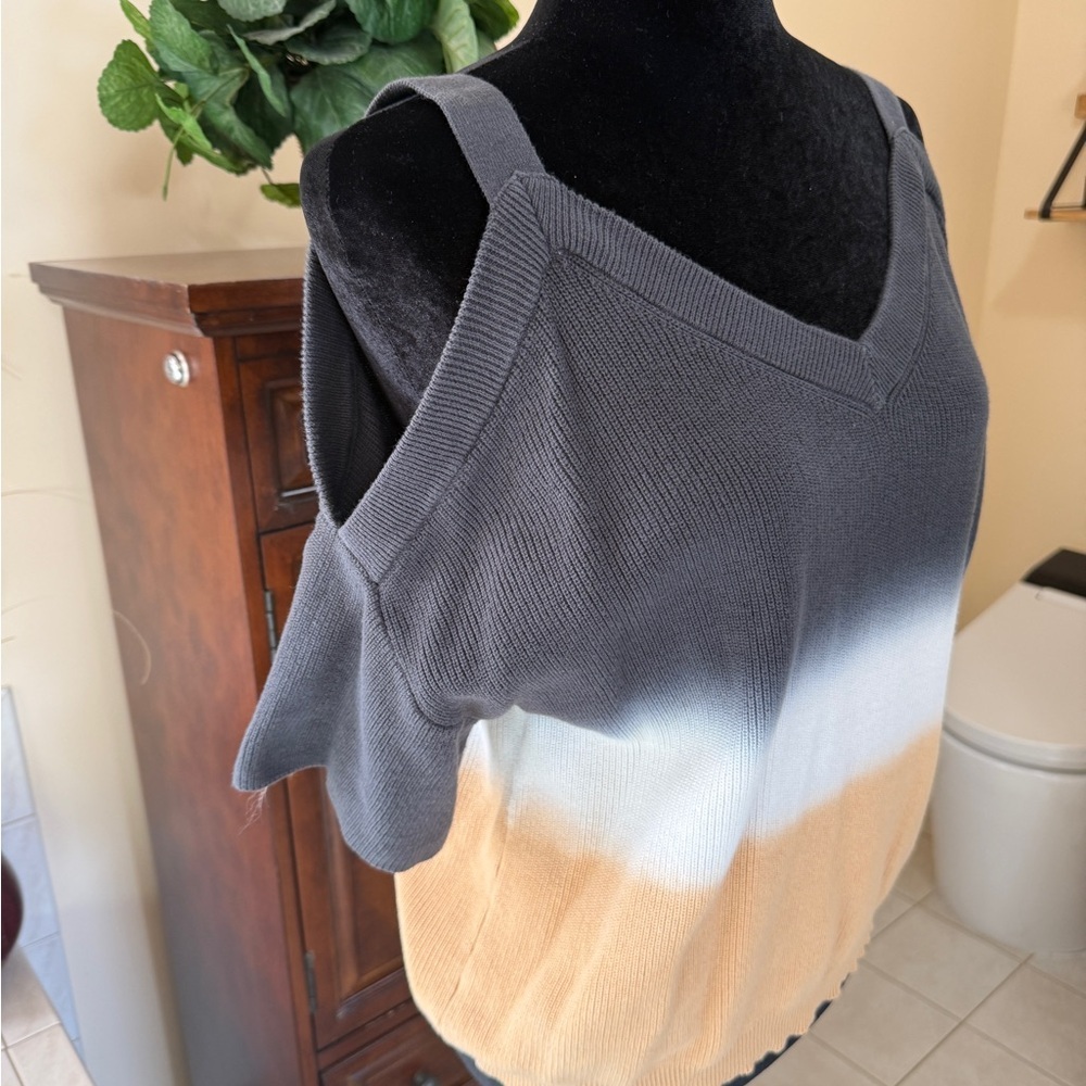 Michael Stars Cold Shoulder Ribbed Gradient Colors Knit Sweater Top